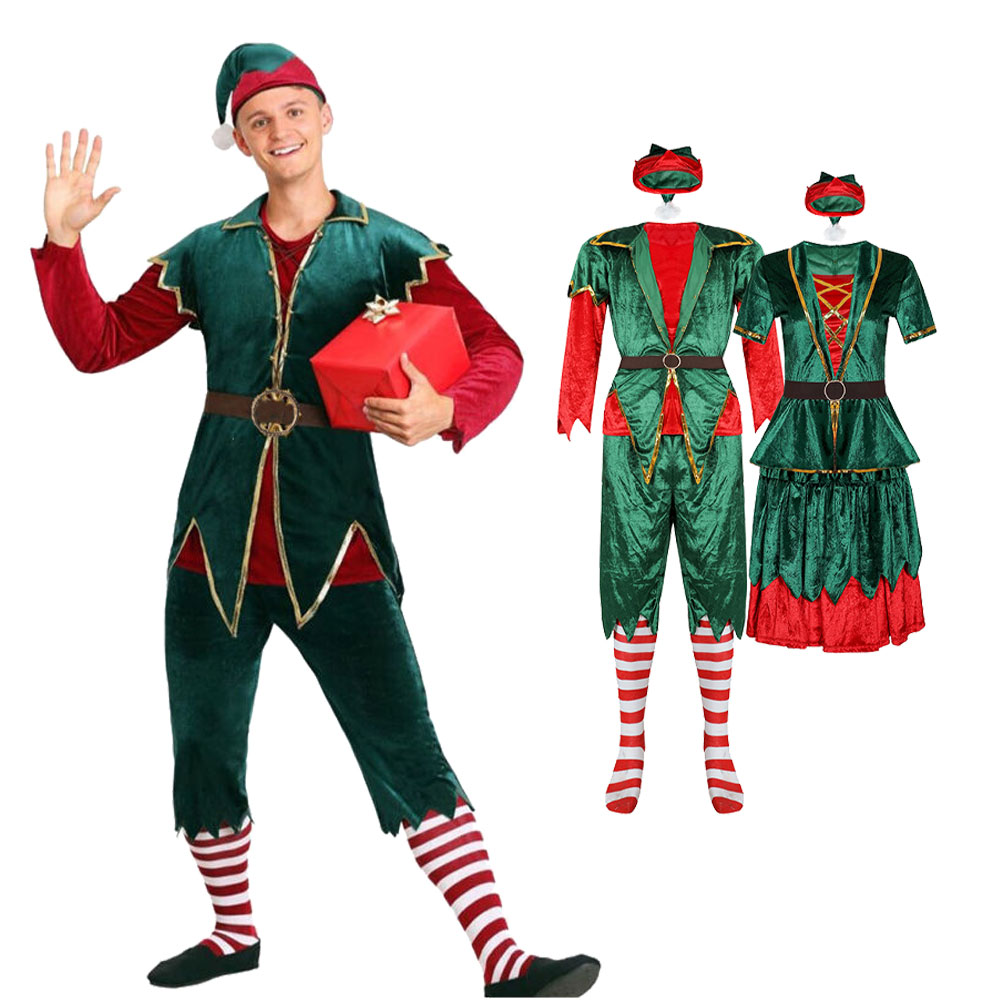 Natal papai noel traje casal t - Elf Costume Christmas avaliação e preço